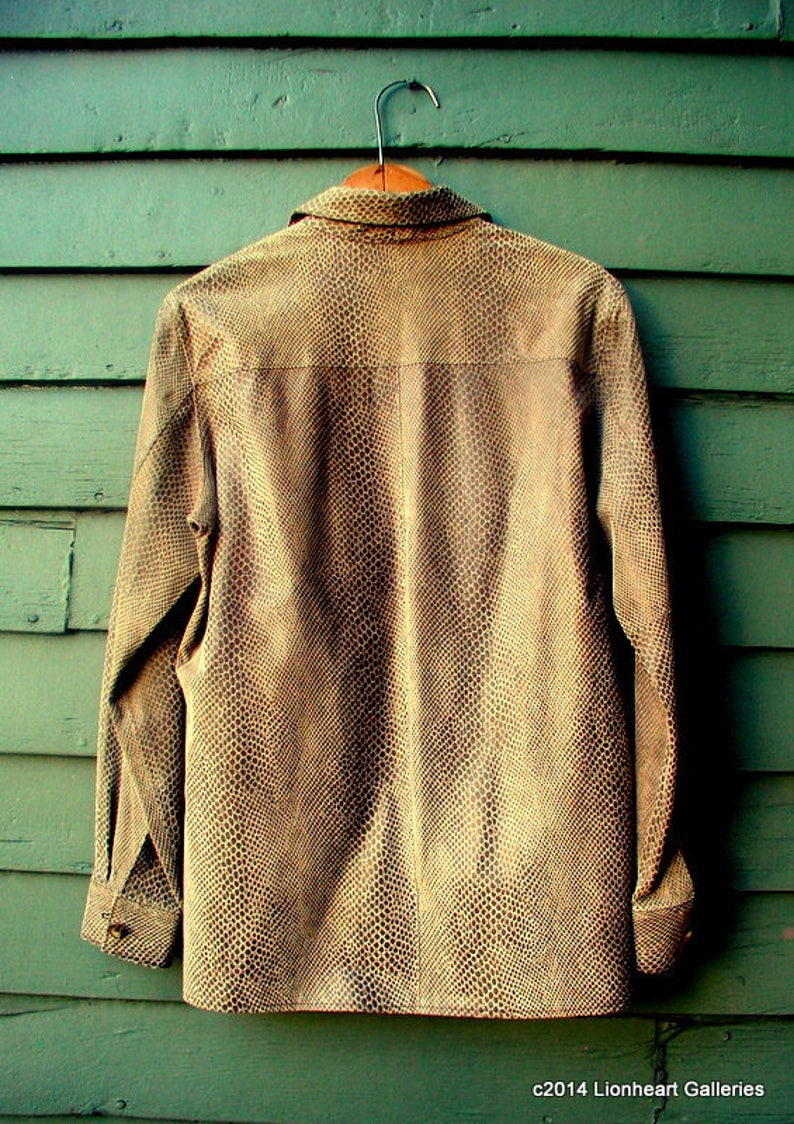 Vintage 1990/'s ALFANI Lizard Print Leather Shirt Jacket Medium Ladies Taupe Leather Button Down Shirt