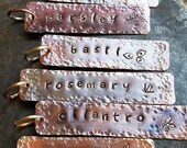 Stamped Copper Plant Markers, Handmade, Customized, Herb Garden Markers, Spice Markers, includes Stakes, Made to Order, You Choose Words