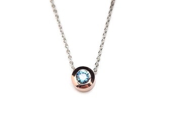 Teal Montana Sapphire Rose Gold Solitaire Pendant, 3.5mm Montana Sapphire Sliding Bezel Pendant