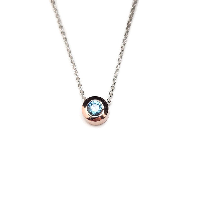 Teal Montana Sapphire Rose Gold Solitaire Pendant, 3.5mm Montana Sapphire Sliding Bezel Pendant