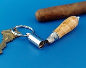 Handcrafted Cigar Punch, Cigar Cutter, Box Elder Burl, Keychain, chrome, Cigar Smokers Gift