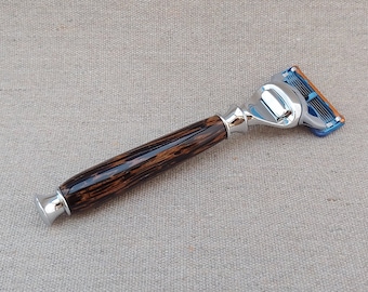 Handcrafted Wood Razor Handle,  Black Palm,  Wood Razor Handle, Mach 3 or Fusion, , Shaving Handle, Gift for Him, Gift for Her