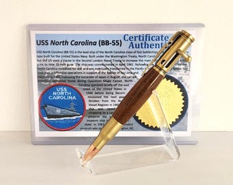 Handcrafted Pen made from USS North Carolina reclaimed wood, BB-55, Battleship Pen, Naval Gift