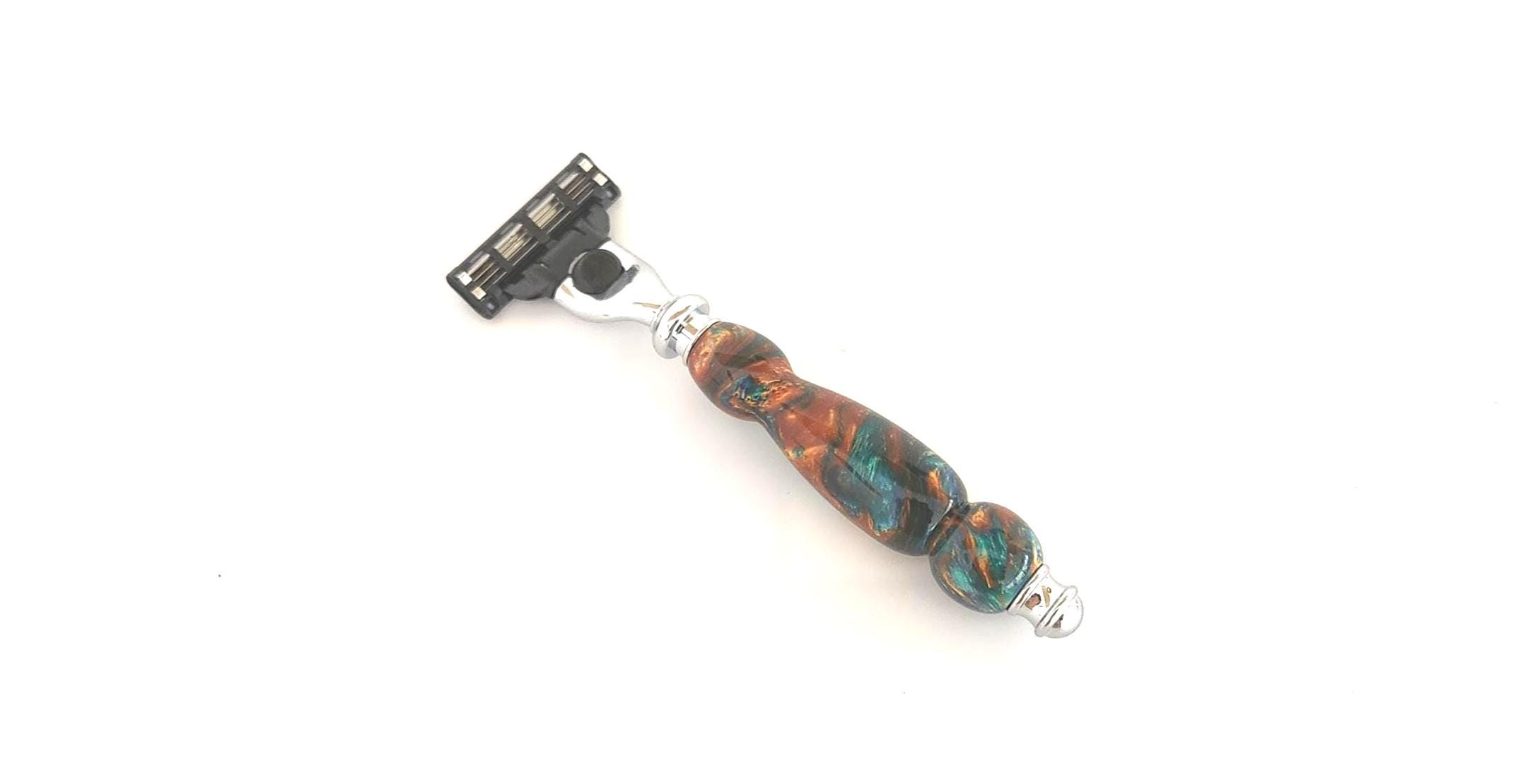 Handcrafted Alumilite Razor Handle: Mach 3/Fusion, Includes Display Stand