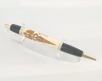 Handcrafted, ballpoint pen, RN, Caduceus Inlay, Medical logo, Nurses Gift