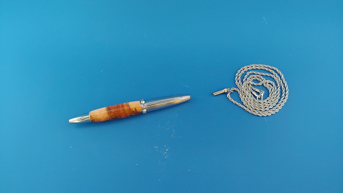 Handcrafted Ballpoint Pen on Chain Wood Pen Ambrosia Maple Etsy