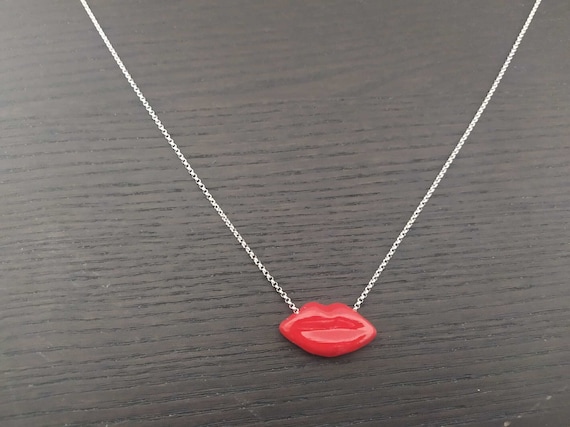 Girocollo Lolita Ciondolo bocca Turchese e Argento 925 Rodiato Gioiello Fatto a mano