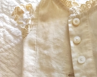 Victorian Doll Camisole Button Front Whitework Embroidery Trim Home Sewn 1880's 1890's Underwear