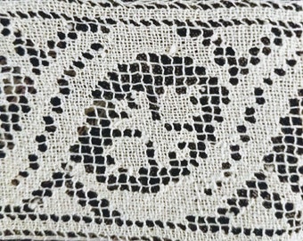Victorian 1900&#39;s Filet Lace Trim Yardage White Cotton Sewing Crafts Costuming
