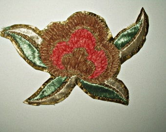 Vintage Chenille Gold Metallic Embroidery Dress Applique Embellishment Trim
