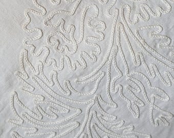 Antique Victorian Sham Tambour Embroidered Pillow, Whitework Wreath Cover, 1800s Cotton Layover