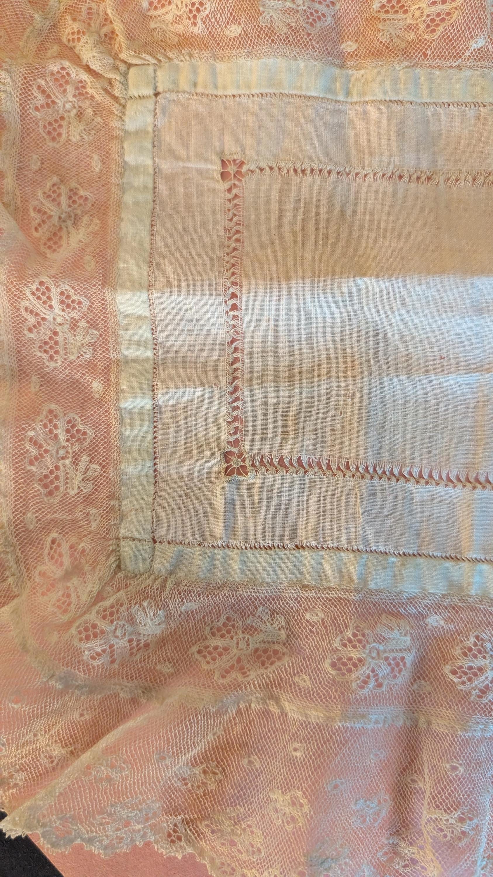 Victorian Handkerchief Drawn Thread Center Ruffle Lace Edging Early ...