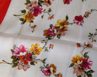 1950 Vintage Scarf Japan Rayon Silk Floral  Neck Head Gear Hand Rolled Hem