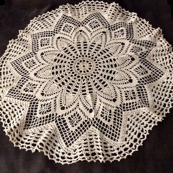 Vintage Hand Crochet Table Topper  Doily 31" Round Pineapple 1940's 1950's Unused