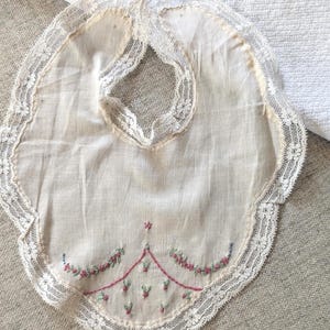 Vintage 1920 1930 Baby Bib Organdy Lace Hand Embroidery Trim