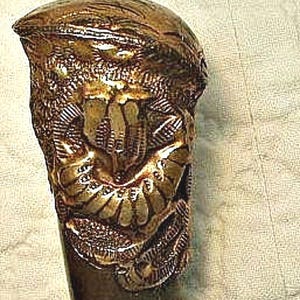 Antique Cane Edwardian Art Nouveau Wood Gold Plated Parasol Handle Vintage Umbrella