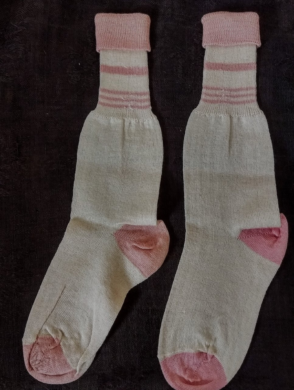 Edwardian 1920 Child Stockings Pink Cream Cuff Unworn Socks