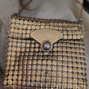 Art Deco Brass Mesh Purse Compact 1920s 1930s Antique Bag Pouch