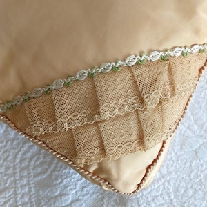 Vintage 1920 1930 Flapper Boudoir Box Shape Throw Pillow Rayon Faille Fabric Lace