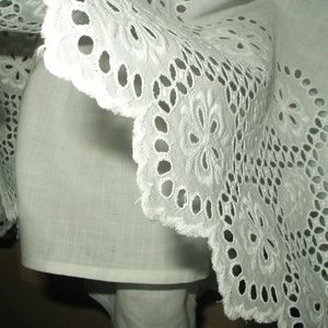 Antique Petticoat Victorian Edwardian White  Slip Broderie Anglaise Embroidery Ruffle Trim