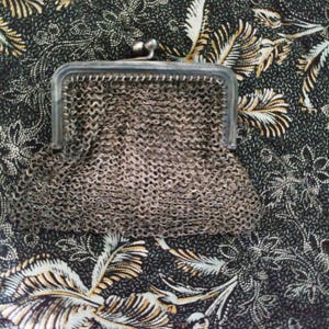 Victorian 1900s Coin Purse Chain Link Mesh Chatelaine Silver Metal