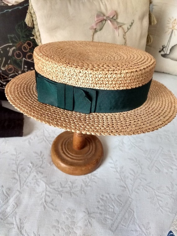 Woman Straw Boater Sailor Hat 1900's Skimmer Edwa