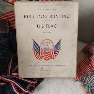 Banderín vintage de bulldog francés de 1940 y 1950, bandera de Estados Unidos, Día de la Independencia, 4 de julio