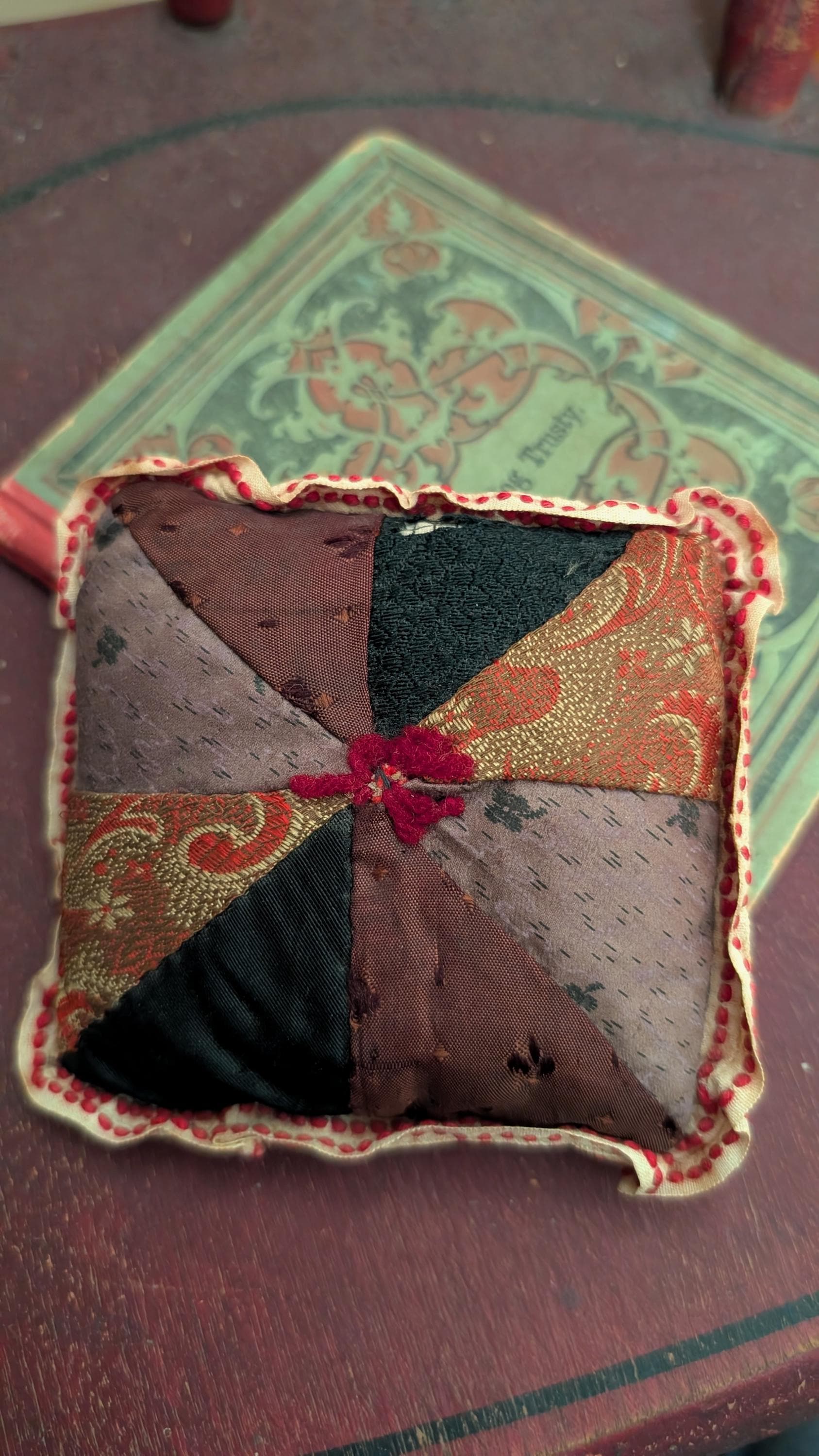 Antique Victorian Edwardian Silk Brocade Sewing Pin Cushion