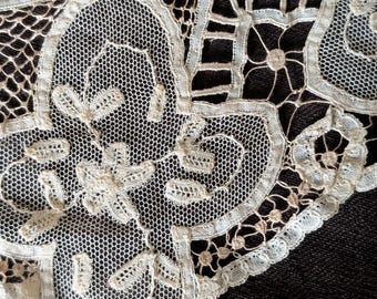 Dress Collar 1900s Handmade Tape Lace Applique Tulle Net