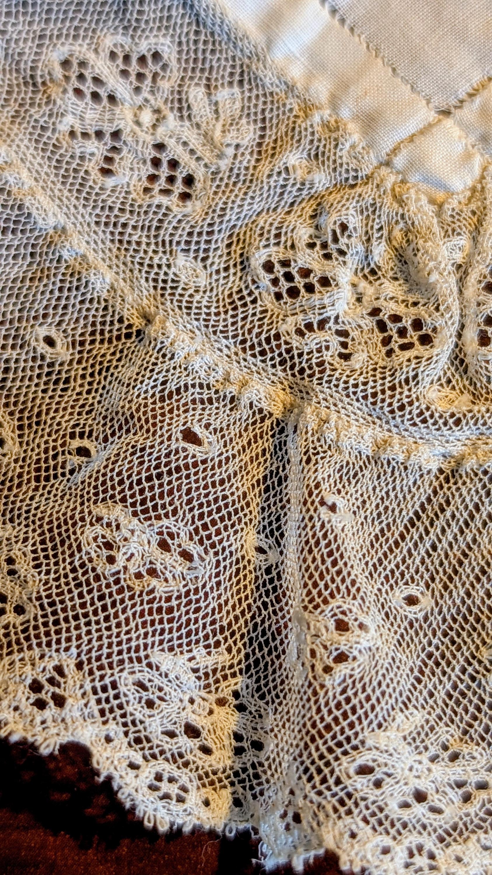 Victorian Handkerchief Drawn Thread Center Ruffle Lace Edging Early ...