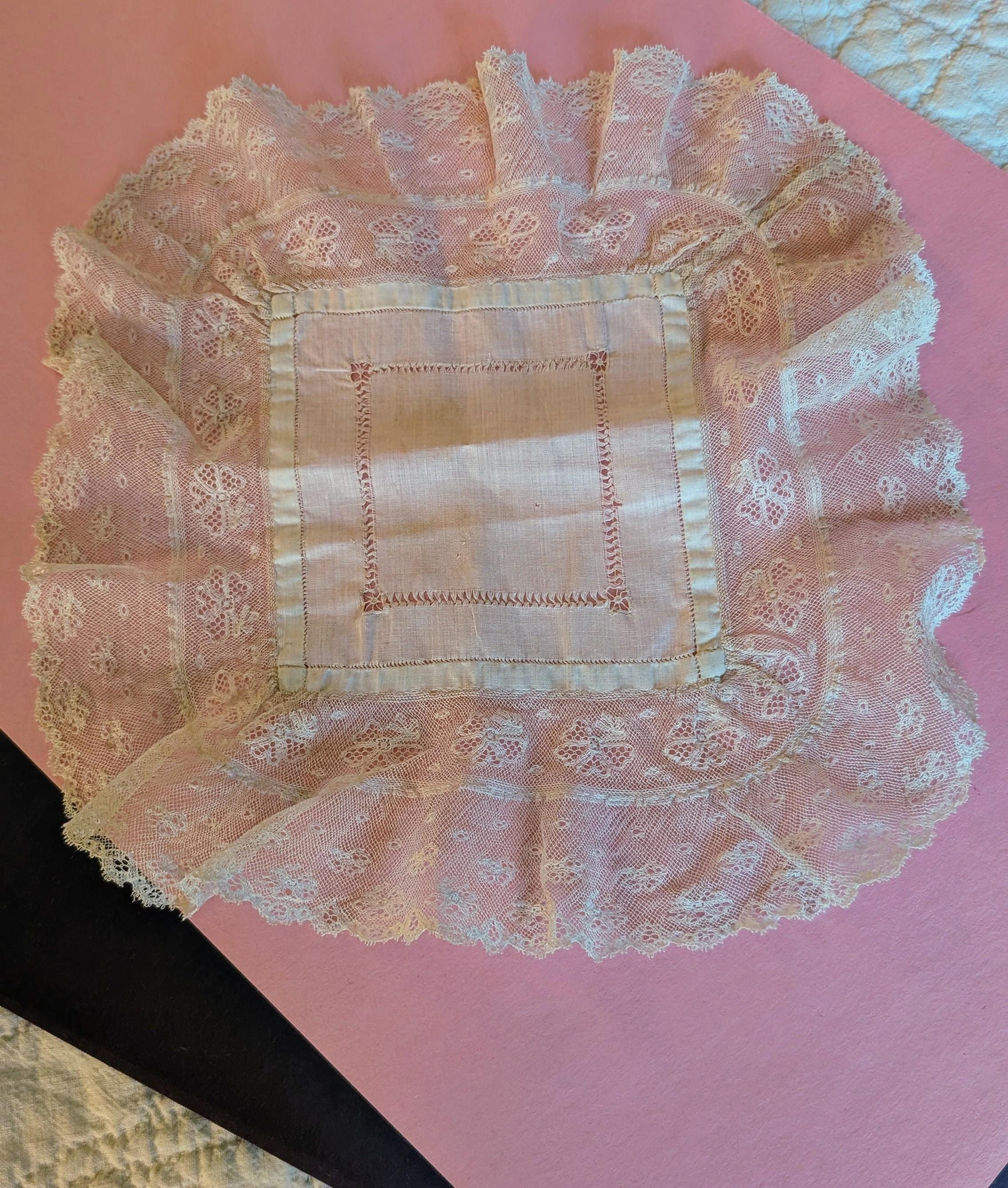 Victorian Handkerchief Drawn Thread Center Ruffle Lace Edging Early ...
