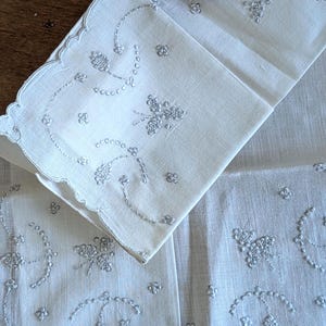 Vintage Madeira Embroidery White Wedding Handkerchief With Label