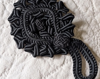 Antique Victorian Frog Cloak Fastener Black Silk Braid  Closure  Ornate Hand Knotted Coat Trim