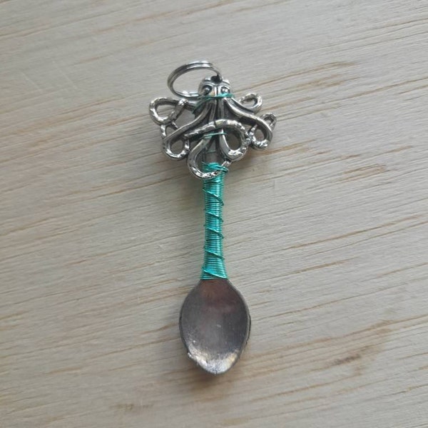 Crazy Octopus Wire Wrapped Mini Spoon Pendant- Custom Color Wire wrapped- Octopus Spoon Pendant- Hippie Boho Style- Mini Scoop- Sea Witch