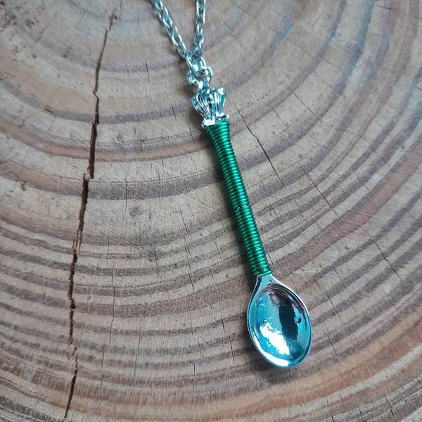 Royal Crown Wire Wrapped Mini Spoon Pendant Necklace- Custom Color Wire wrap - Queen and King Style- Spell Work- Spoonie- Cruelty Free