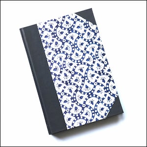 A5 notebook/journal | Notebook | Journal | Lined | Handbound in grey Buckram. Covered in Blue patterened paper.