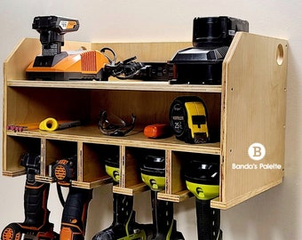 Tool Holder, Unique gift for men, Gift for Dad, Cordless Tool Charging Station, 5 Slot Drill Holder, Father's Day, Handyman, Cordless Tool