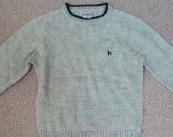 80s youth sweater, Andrew St. John, raglan sleeves, youth M, crewneck, spring green with black tipped collar and cuffs