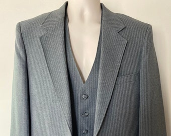 Vintage 80s PIERRE CARDIN Tan & Charcoal Wide Pinstripe Double