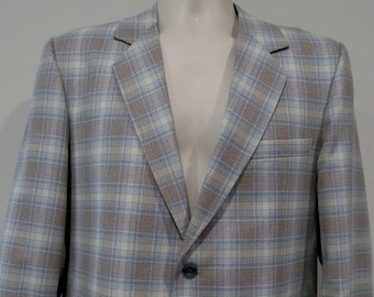 80s men's plaid sport coat, muted colors