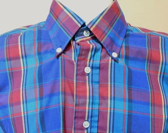 80s McGregor Classics, mens plaid oxford shirt, buttoned collar, button-down, Small