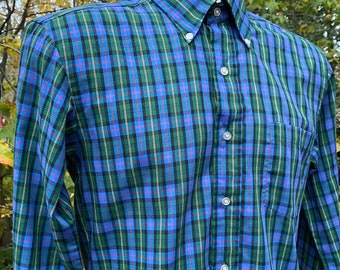 80s McGregor Bagpiper men's plaid shirt, long sleeves, button down collar, oxford shirt