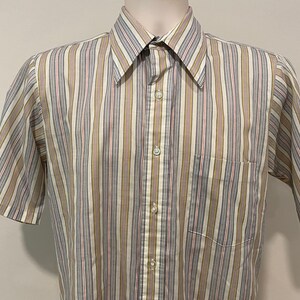 70s men's oxford shirt, half sleeve, Manhattan DQ Originals, striped, big collar image 6