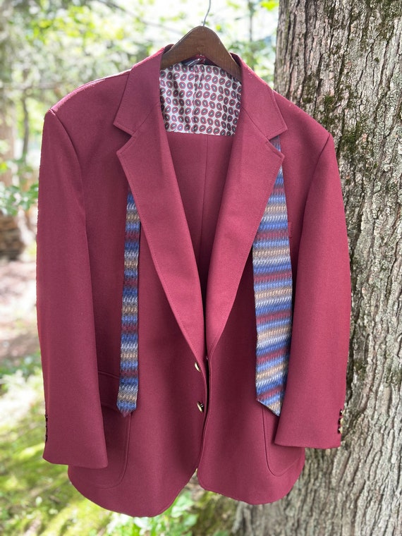 80s burgundy men's suit, Botany 500, burgundy blaz