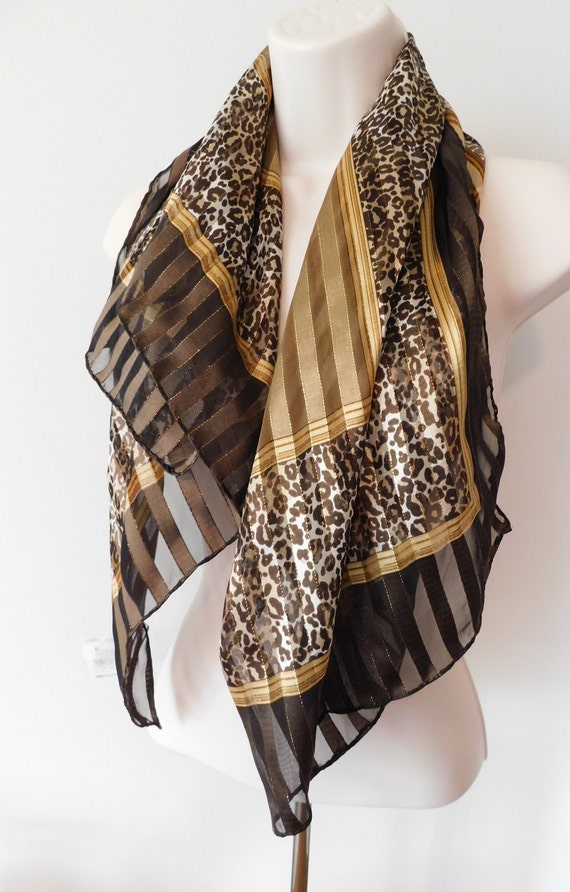 90s Liz Claiborne scarf,  leopard print, brown to… - image 2