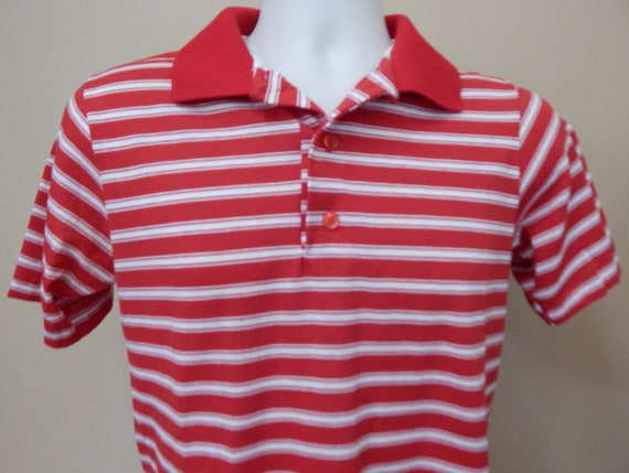 red and white striped polo shirt