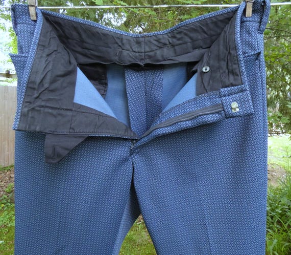 70s 80s men's trousers, blue patterned, no label,… - image 7