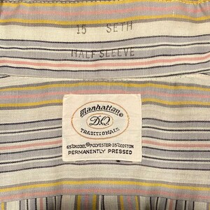 70s men's oxford shirt, half sleeve, Manhattan DQ Originals, striped, big collar image 7