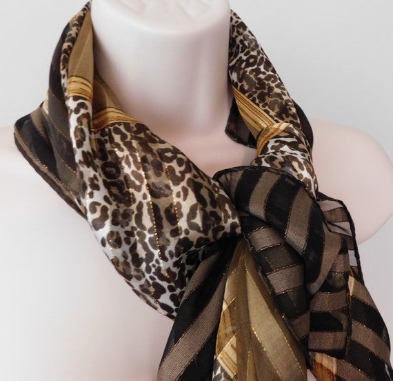 90s Liz Claiborne scarf,  leopard print, brown to… - image 1