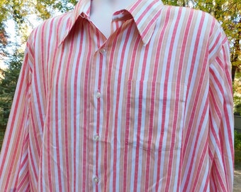 70s Manhattan Durabrite Torque men's shirt, striped button-down shirt, big collar